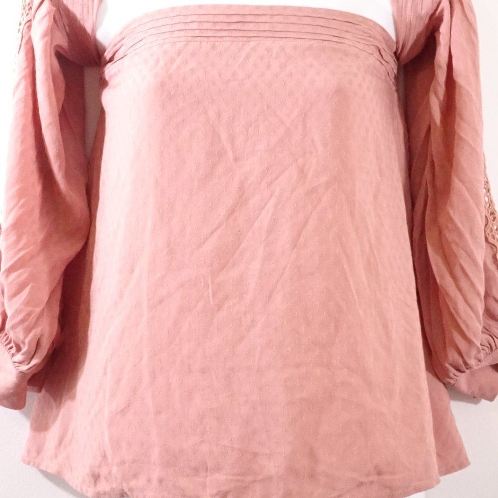 Grey State Cold Shoulder Crochet Bell Sleeve Top Sz S NWT 138